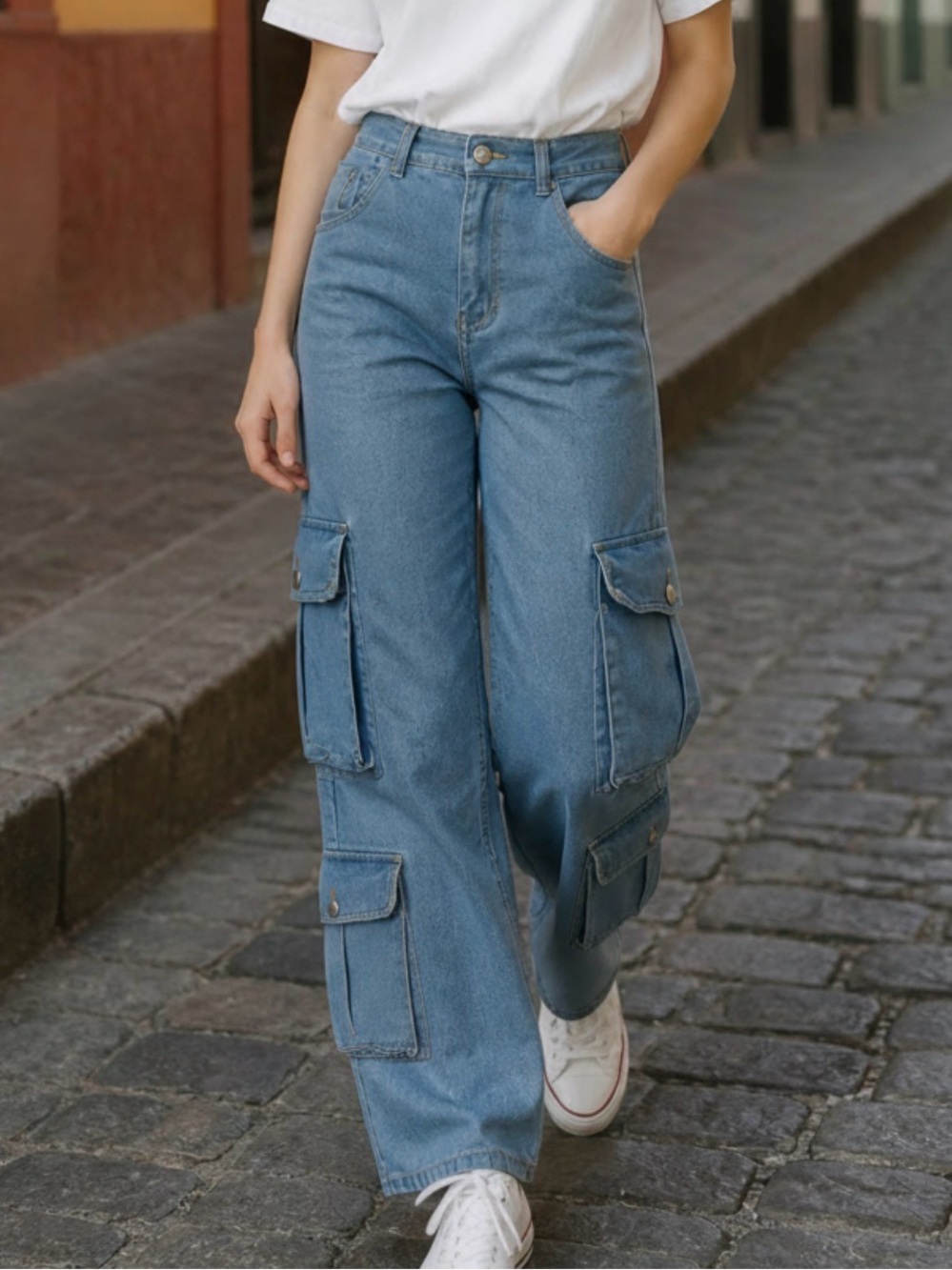 Dusty-Blue Multi Pocket Cargo Pants by Daisy